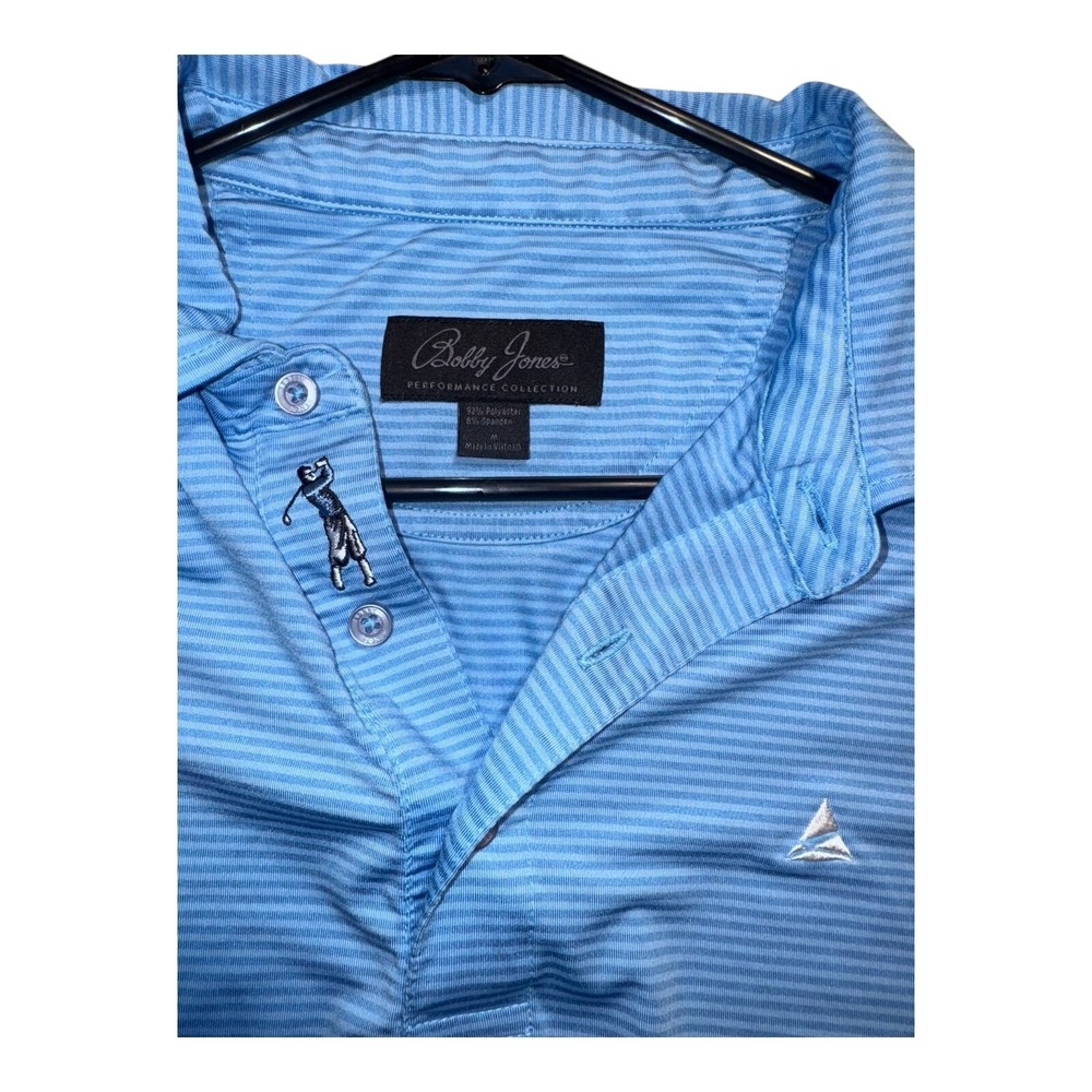 BOBBY JONES Men's Medium Performance Collection Striped Blue Golf Polo With Logo